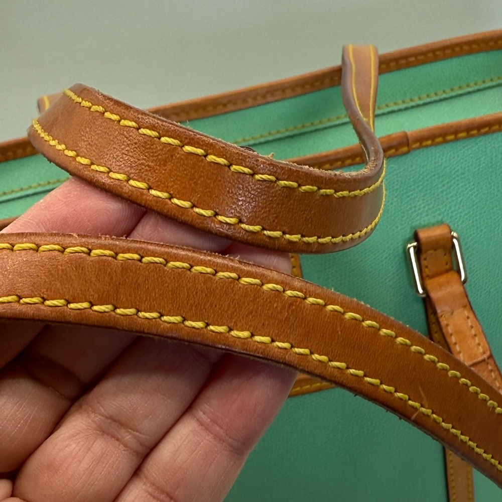 VTG Dooney & Bourke Bone Pebbled Leather Turquoise Cynthia Tote Shoulder Bag - Picture 12 of 17